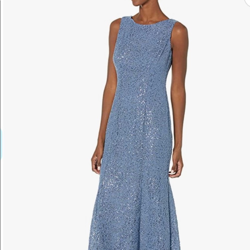 Alex Evenings Women's Long Sleeveless Dress  Dusty Blue Size 14